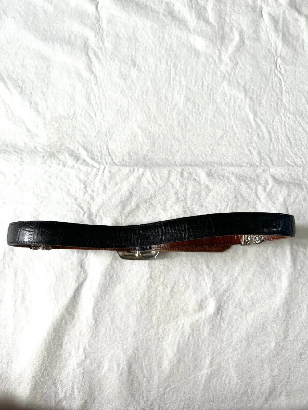 Brighton leather belt Marcus Two-Tone Reversible metal links size 32 hearts